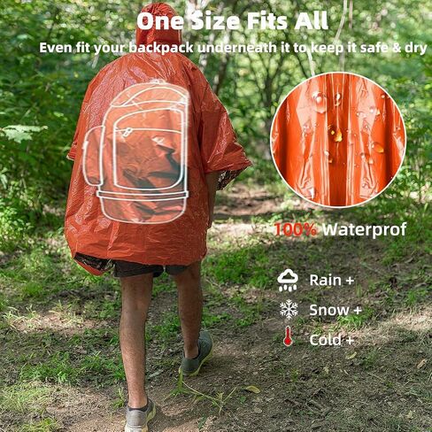2024 Thickened Emergency Rain Poncho with Mylar Blanket Liner, Heavy Duty Thermal Poncho Survival Blankets for Adult, Reusable Survival Ponchos Survival Gear, Camping, Hiking, Outdoor in Saudi Arabia