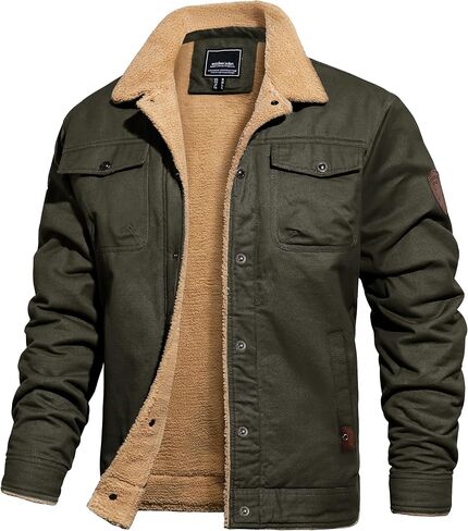 TACVASEN Men's Winter Jacket Sherpa Fleece Lined Cargo Coat Warm Thick Trucker Jacket with Multi Pockets in Kuwait