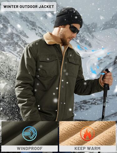 TACVASEN Men's Winter Jacket Sherpa Fleece Lined Cargo Coat Warm Thick Trucker Jacket with Multi Pockets in Kuwait