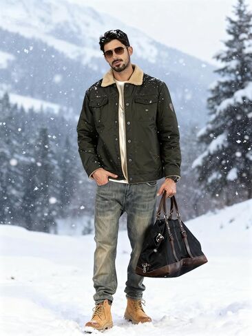 TACVASEN Men's Winter Jacket Sherpa Fleece Lined Cargo Coat Warm Thick Trucker Jacket with Multi Pockets in Kuwait