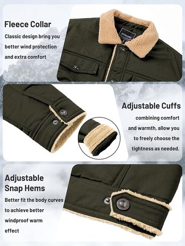 TACVASEN Men's Winter Jacket Sherpa Fleece Lined Cargo Coat Warm Thick Trucker Jacket with Multi Pockets in Kuwait