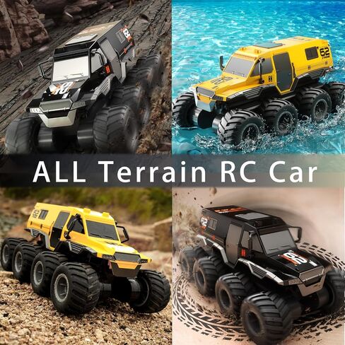 C8816 1:12 Scale Monster Truck RC Car ، سيارة التحكم عن بعد البرمائية 4WD All-Terrain ، 2.4G بطارية مزدوجة 2 أوضاع السرعة ، مقاومة للماء للبحيرة ، العشب ، الرمال والسباق | هدايا للأعمار 6-12 ، البالغين in Kuwait