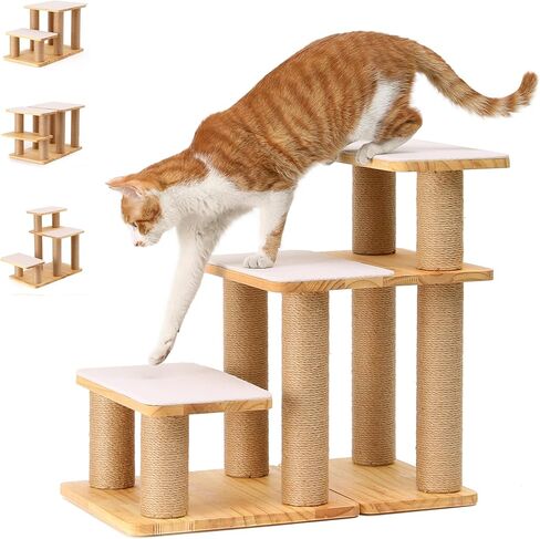 FUKUMARU Pet Stairs, Transformable Cat Stairs with Cat Scratching Post, High-Strength Dog Ramp Can Hold Up to 200 lbs, 20 Inch Pet Steps for Dogs and Cats to Climb High Bed and Couch, 6 Combinations in Kuwait