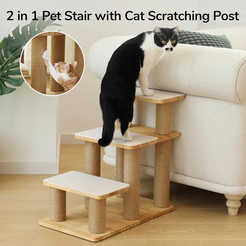 FUKUMARU Pet Stairs, Transformable Cat Stairs with Cat Scratching Post, High-Strength Dog Ramp Can Hold Up to 200 lbs, 20 Inch Pet Steps for Dogs and Cats to Climb High Bed and Couch, 6 Combinations in Kuwait