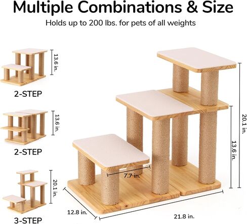 FUKUMARU Pet Stairs, Transformable Cat Stairs with Cat Scratching Post, High-Strength Dog Ramp Can Hold Up to 200 lbs, 20 Inch Pet Steps for Dogs and Cats to Climb High Bed and Couch, 6 Combinations in Kuwait