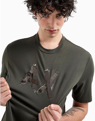 Armani Exchange Men's Ribbon Ax Logo with Camo Outline Regular Fit Heavy Jersey Tee in Kuwait