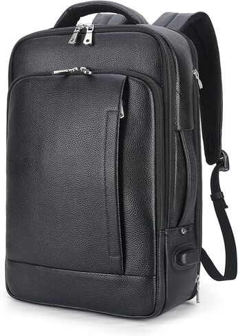 TIDING Slim Leather 15.6" Laptop Backpack For Men & Women, Black Expandable Work Business Daypack with USB Charging Port in Kuwait
