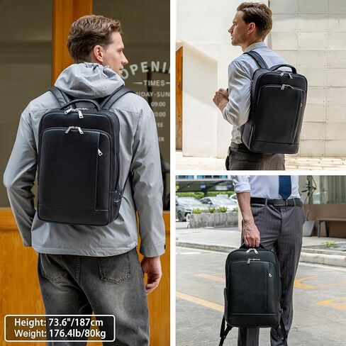TIDING Slim Leather 15.6" Laptop Backpack For Men & Women, Black Expandable Work Business Daypack with USB Charging Port in Kuwait