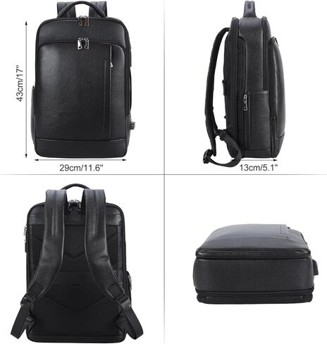 TIDING Slim Leather 15.6" Laptop Backpack For Men & Women, Black Expandable Work Business Daypack with USB Charging Port in Kuwait