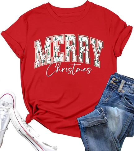 LAZYCHILD Christmas Shirts Women Christmas Tree T Shirt: Merry Christmas Vacation Tees Xmas Tops in Saudi Arabia