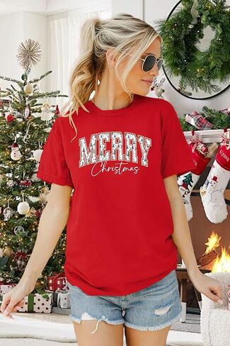 LAZYCHILD Christmas Shirts Women Christmas Tree T Shirt: Merry Christmas Vacation Tees Xmas Tops in Saudi Arabia