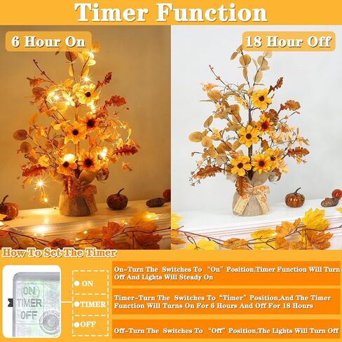 [ Prelit & Timer ] TURNMEON 2 Pack Fall Decor Tabletop Fall Tree 48 LED Battery Operated Maple Tree 288 Eucalyptus Leafed 12 Acorns Berry Fall Decorations for Home Halloween Thanksgiving Decor 18 Inch in Saudi Arabia
