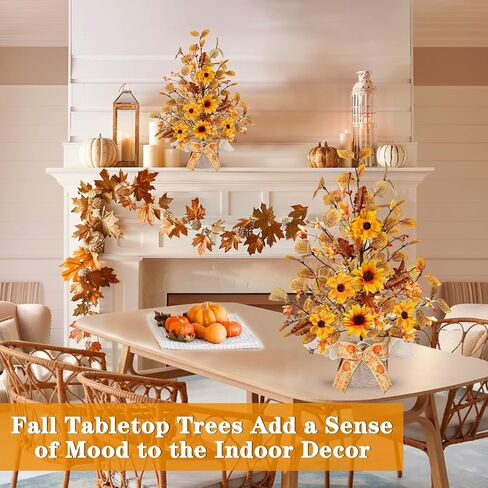 [ Prelit & Timer ] TURNMEON 2 Pack Fall Decor Tabletop Fall Tree 48 LED Battery Operated Maple Tree 288 Eucalyptus Leafed 12 Acorns Berry Fall Decorations for Home Halloween Thanksgiving Decor 18 Inch in Saudi Arabia