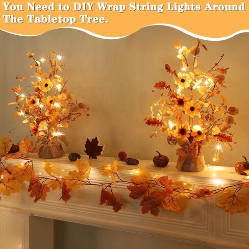 [ Prelit & Timer ] TURNMEON 2 Pack Fall Decor Tabletop Fall Tree 48 LED Battery Operated Maple Tree 288 Eucalyptus Leafed 12 Acorns Berry Fall Decorations for Home Halloween Thanksgiving Decor 18 Inch in Saudi Arabia