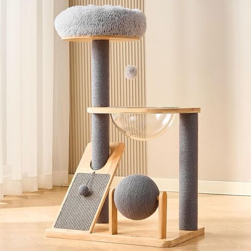 HITTITE Cat Tree Tower with Scratching Post for Indoor Cats, 37.8 Inches Cat Towers with Scratching Board and Scratcher Ball, Cat Climbing Tower with Hammock and Removable Top Bed for Kittens. in Kuwait