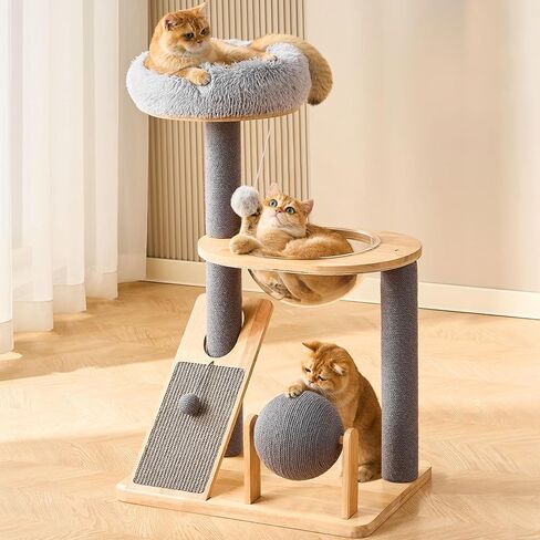 HITTITE Cat Tree Tower with Scratching Post for Indoor Cats, 37.8 Inches Cat Towers with Scratching Board and Scratcher Ball, Cat Climbing Tower with Hammock and Removable Top Bed for Kittens. in Kuwait