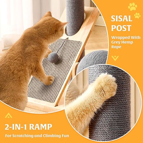 HITTITE Cat Tree Tower with Scratching Post for Indoor Cats, 37.8 Inches Cat Towers with Scratching Board and Scratcher Ball, Cat Climbing Tower with Hammock and Removable Top Bed for Kittens. in Kuwait