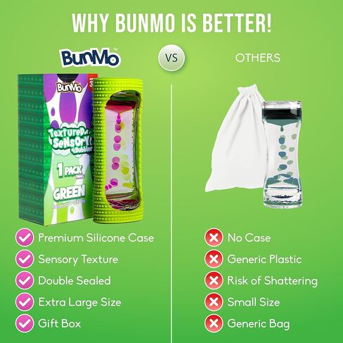 BUNMO Liquid Motion Bubbler Sensory Toy - Calming Fidget Toy for Kids & Adults, Textured Silicone Bubble Timer with Mesmerizing Liquid Flow Sensory Bottles - Large 4 Pack in Kuwait