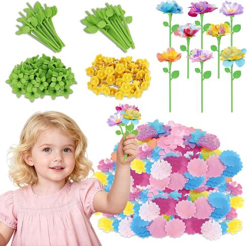 Fabric Flower Bouquets Toys, Kids Arts & Crafts Toys-DIY Flower Make Toys for Girls, Building Bouquet for 3 4 5 6 7 8 9 Year Old Girls STEM Educational Toy Preschool Kindergarten Toy for Kids Toddler in Kuwait