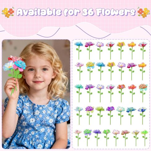 Fabric Flower Bouquets Toys, Kids Arts & Crafts Toys-DIY Flower Make Toys for Girls, Building Bouquet for 3 4 5 6 7 8 9 Year Old Girls STEM Educational Toy Preschool Kindergarten Toy for Kids Toddler in Kuwait