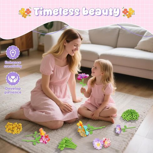 Fabric Flower Bouquets Toys, Kids Arts & Crafts Toys-DIY Flower Make Toys for Girls, Building Bouquet for 3 4 5 6 7 8 9 Year Old Girls STEM Educational Toy Preschool Kindergarten Toy for Kids Toddler in Kuwait