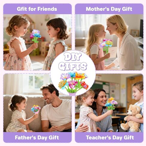 Fabric Flower Bouquets Toys, Kids Arts & Crafts Toys-DIY Flower Make Toys for Girls, Building Bouquet for 3 4 5 6 7 8 9 Year Old Girls STEM Educational Toy Preschool Kindergarten Toy for Kids Toddler in Kuwait
