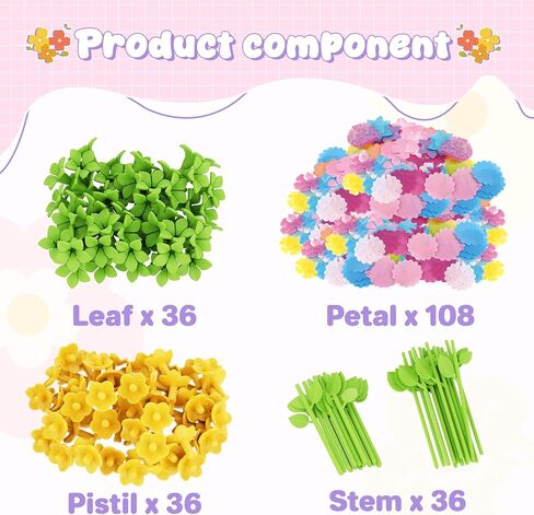 Fabric Flower Bouquets Toys, Kids Arts & Crafts Toys-DIY Flower Make Toys for Girls, Building Bouquet for 3 4 5 6 7 8 9 Year Old Girls STEM Educational Toy Preschool Kindergarten Toy for Kids Toddler in Kuwait