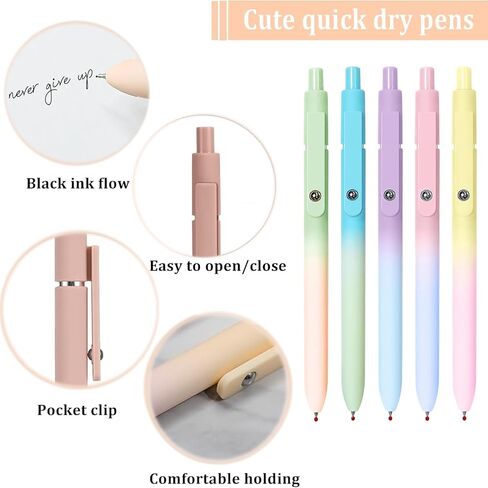 5pcs Gel Pens, Retractable Quick Dry Black Ink Pens Fine Point 0.5mm Premium Smooth Writing Pens for School Office Supplies (Macaron Color) in Saudi Arabia