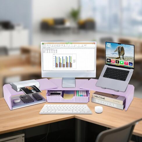 Dual Monitor Stand Riser, Premium Acrylic Stand Riser for Desk, Adjustable Angle, 3 Shelves Desktop Organizer for Computer, Laptop, Projector, Printer, Coffee Set and more in Kuwait
