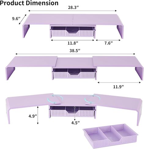 Dual Monitor Stand Riser, Premium Acrylic Stand Riser for Desk, Adjustable Angle, 3 Shelves Desktop Organizer for Computer, Laptop, Projector, Printer, Coffee Set and more in Kuwait