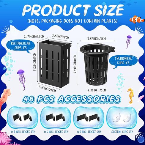Chunful 12 Set Moarium Plant Plant يحتوي على 12 وعاءًا مائيًا معلقًا مع 72 خطافًا و 24 أكوابًا مجزفًا مائيًا لنباتات حوض الأسماك وزينة Aquascape ، 2 أنماط. in Saudi Arabia