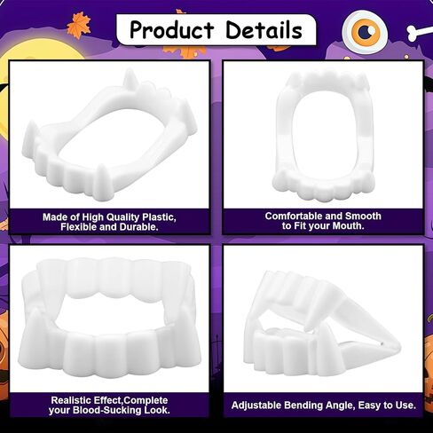 24 PCS Plastic Vampire Fangs Fangs-12 Glow-in-Dark و 12 White Vampire Teath ، ودعائم أزياء عيد الهالوين ، ومستلزمات الحفلات والخداع أو الملحقات in Kuwait