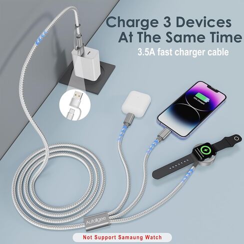 Upgraded 3 in 2 Multi Charging Cable for iWatch Charger iPhone Watch Charger Multi USB C Charger Cable Fast Charging Compatible with iWatch Ultra/SE/10/9/8/7/6/5/4/3/2/1,16/15/14/13/Galaxy S23-4FT in Kuwait