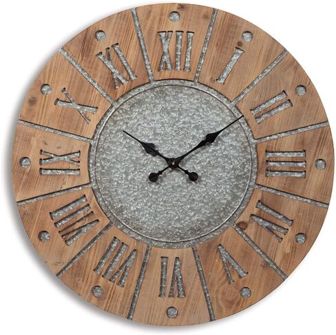 Signature Design by Ashley Payson Farmhouse Wall Clock, 30 x 30 Inches, Natural Wood Finish in Kuwait