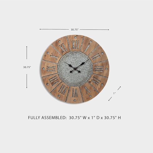 Signature Design by Ashley Payson Farmhouse Wall Clock, 30 x 30 Inches, Natural Wood Finish in Kuwait