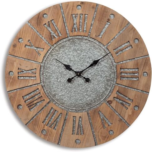 Signature Design by Ashley Payson Farmhouse Wall Clock, 30 x 30 Inches, Natural Wood Finish in Kuwait