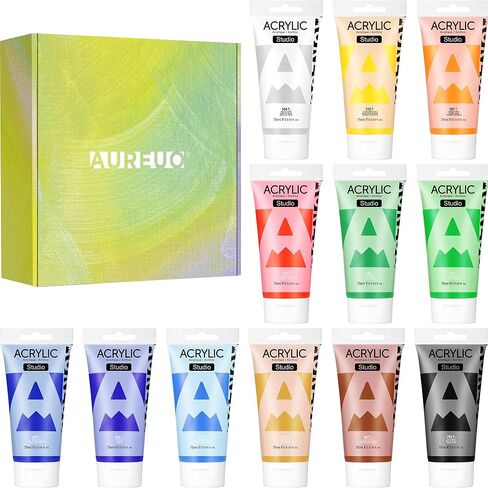 AUREUO Iridescent Acrylic Paint, 8 Colors x 0.71 Fl Oz / 21ml Pearlescent Acrylic Paint Set, Glitter Paint for Canvas, Rocks, Wood, Fabric, Ceramic - Art Paints for Painting in Kuwait