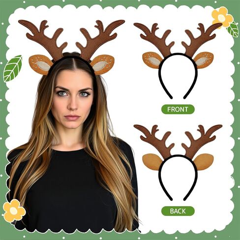 IGMaryBox Deer Antlers Headband Reindeer Antlers Headband Cosplay Fawn Horn Headpiece Animal Ears Headband Christmas Halloween Holiday Accessories Deer Costume in Kuwait
