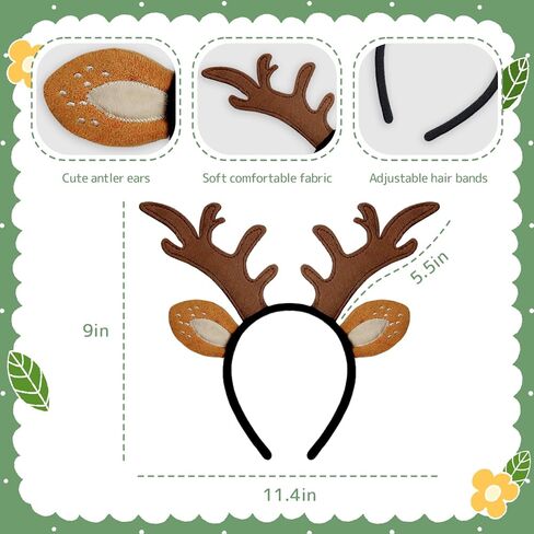 IGMaryBox Deer Antlers Headband Reindeer Antlers Headband Cosplay Fawn Horn Headpiece Animal Ears Headband Christmas Halloween Holiday Accessories Deer Costume in Kuwait