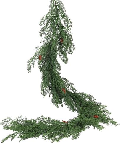 Artificial Christmas Garlands 2 PCS-5.9FT Faux Hanging Winter Vines Red Berries Holly Leaves with Pine Cones Pine Needle Cedar Greenery Ivy Christmas Holiday New Year Home Decoration Indoor Outdoor in Kuwait