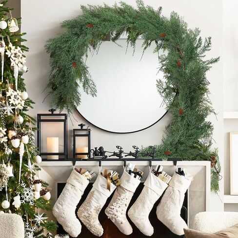 Artificial Christmas Garlands 2 PCS-5.9FT Faux Hanging Winter Vines Red Berries Holly Leaves with Pine Cones Pine Needle Cedar Greenery Ivy Christmas Holiday New Year Home Decoration Indoor Outdoor in Kuwait