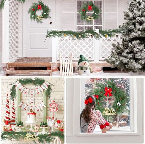 Artificial Christmas Garlands 2 PCS-5.9FT Faux Hanging Winter Vines Red Berries Holly Leaves with Pine Cones Pine Needle Cedar Greenery Ivy Christmas Holiday New Year Home Decoration Indoor Outdoor in Kuwait