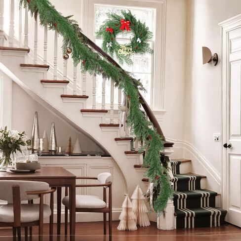 Artificial Christmas Garlands 2 PCS-5.9FT Faux Hanging Winter Vines Red Berries Holly Leaves with Pine Cones Pine Needle Cedar Greenery Ivy Christmas Holiday New Year Home Decoration Indoor Outdoor in Kuwait