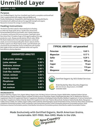 New Country Organics | Classic Layer Feed for Laying Hens | Soy-Free | 17% Protein | Certified Organic and Non-GMO | 25 lbs in Kuwait
