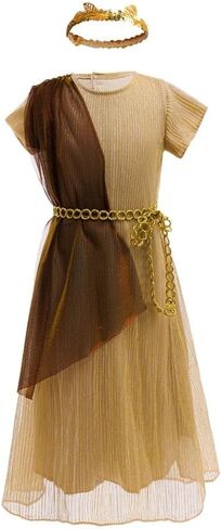 Dressy Daisy Roman Greek Goddess Halloween Costume Dress Toga Goddess Outfit Set with Headband for Toddler Little Girls in Kuwait