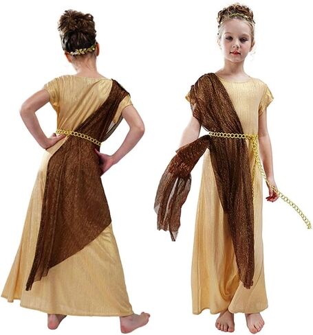 Dressy Daisy Roman Greek Goddess Halloween Costume Dress Toga Goddess Outfit Set with Headband for Toddler Little Girls in Kuwait