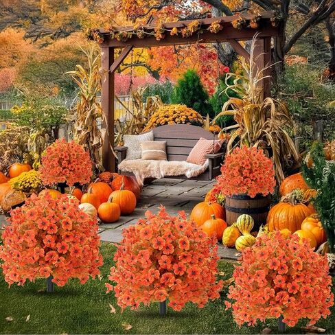 زهور الخريف الاصطناعية، 15 قطعة من الزهور المزيفة المقاومة للأشعة فوق البنفسجية، زهور الخريف الاصطناعية للديكور، ديكورات الخريف للمنزل والمطبخ والحديقة وحفلات الزفاف والمقبرة in Kuwait