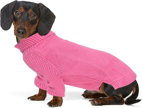 Geyecete Dachshund Sweater Dog Turtleneck Sweater,Cold Weather Cable Knitwear Small Dog Pullover Sweater Dog Winter Clothes for Small Dogs-Red-XL in Kuwait