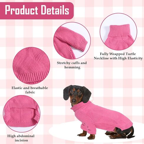 Geyecete Dachshund Sweater Dog Turtleneck Sweater,Cold Weather Cable Knitwear Small Dog Pullover Sweater Dog Winter Clothes for Small Dogs-Red-XL in Kuwait
