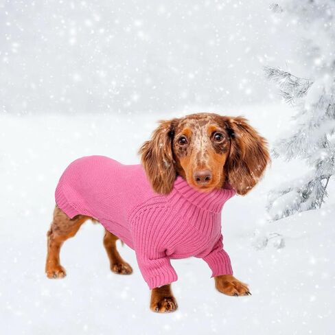 Geyecete Dachshund Sweater Dog Turtleneck Sweater,Cold Weather Cable Knitwear Small Dog Pullover Sweater Dog Winter Clothes for Small Dogs-Red-XL in Kuwait